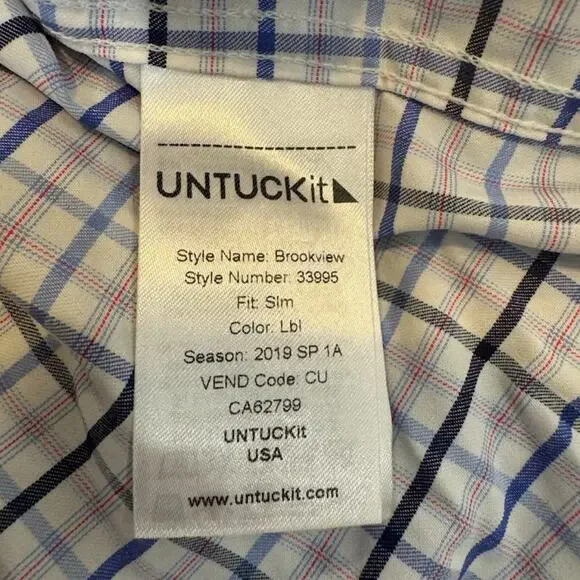 UNTUCKit Men’s Medium Brookview Plaid Shirt Slim Fit - Picture 5 of 5